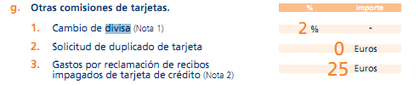 Comisiones de tarjeta cambio de divisa
